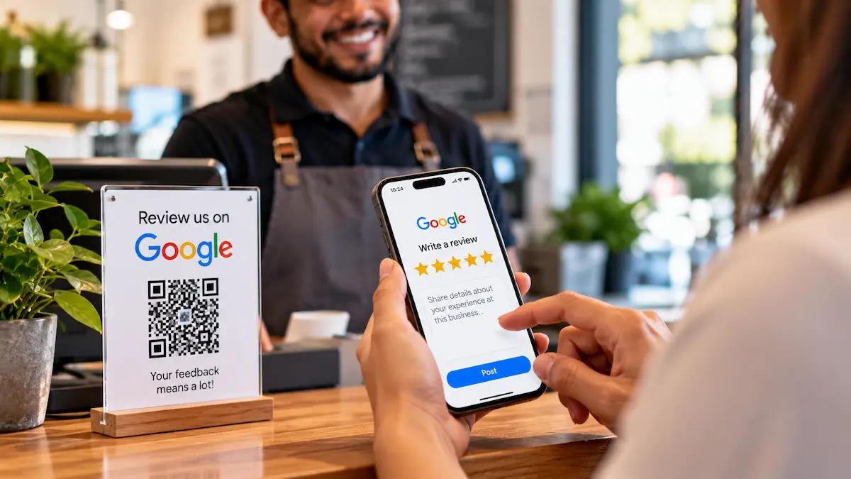 A customer leaving a star rating on a phone.